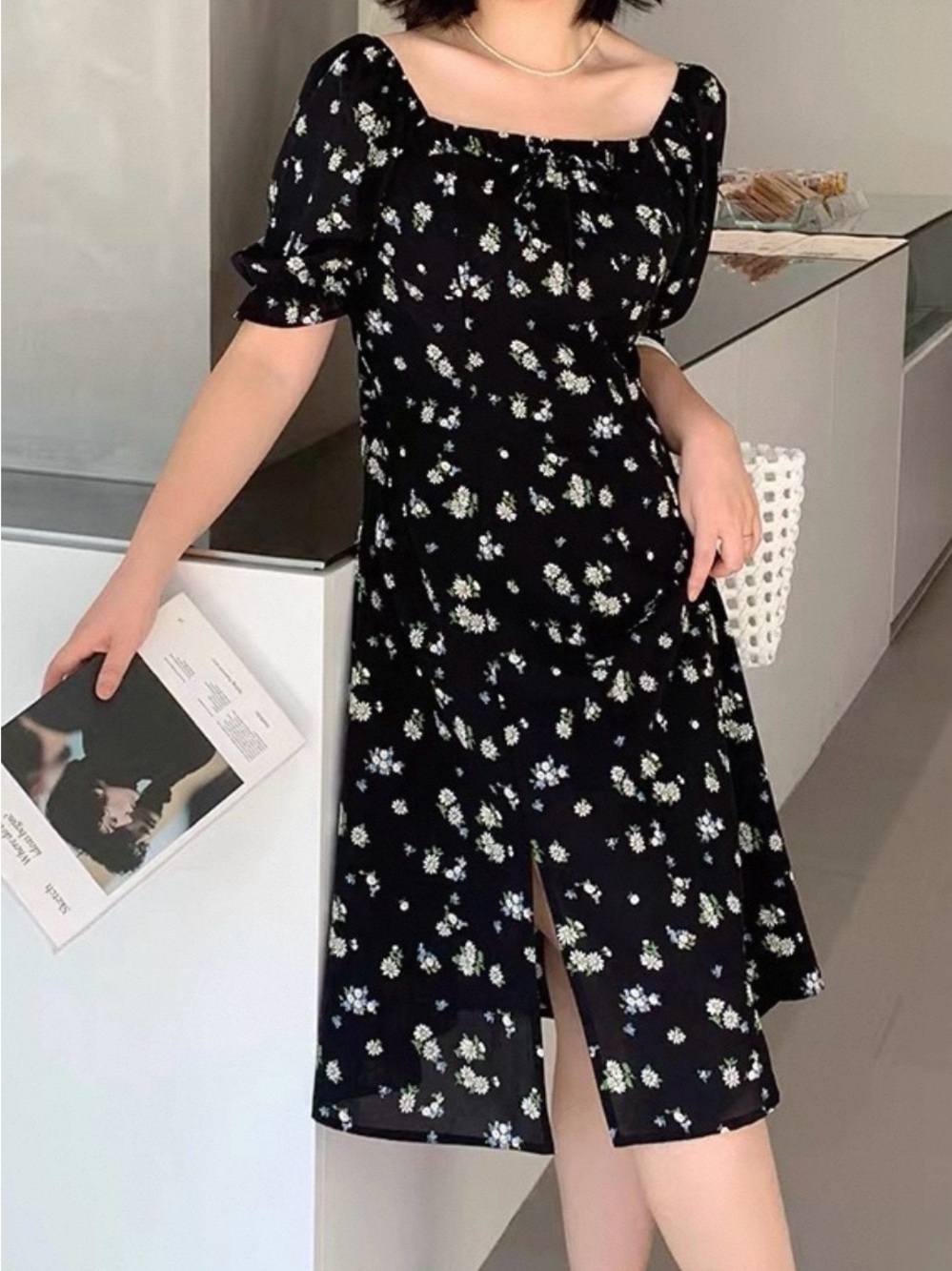 Black & Blue Floral Dress